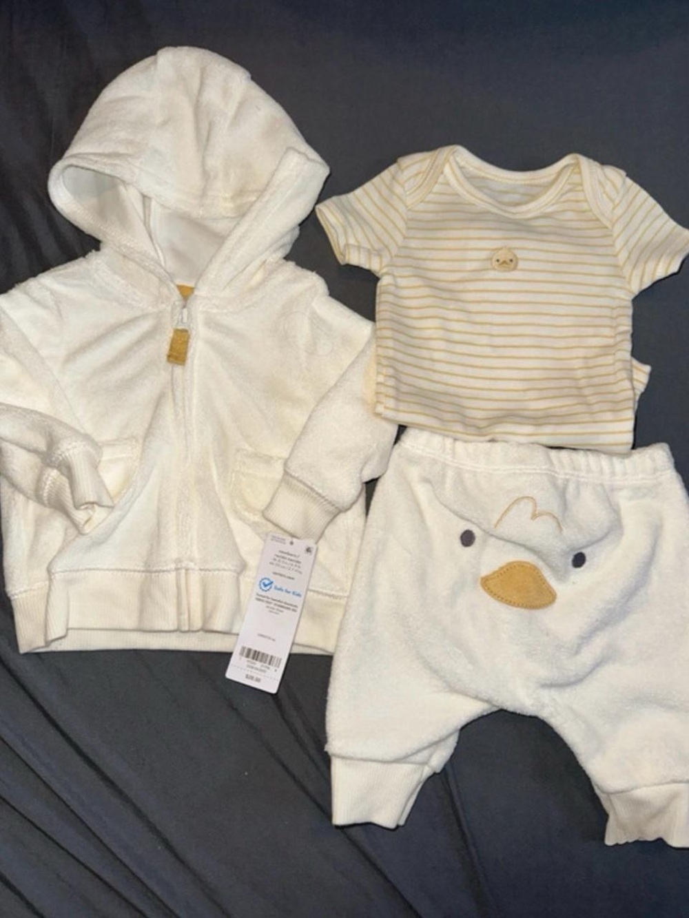 Carter's Cream & Yellow Duck 3-Piece Hoodie, Tee & Pants Set